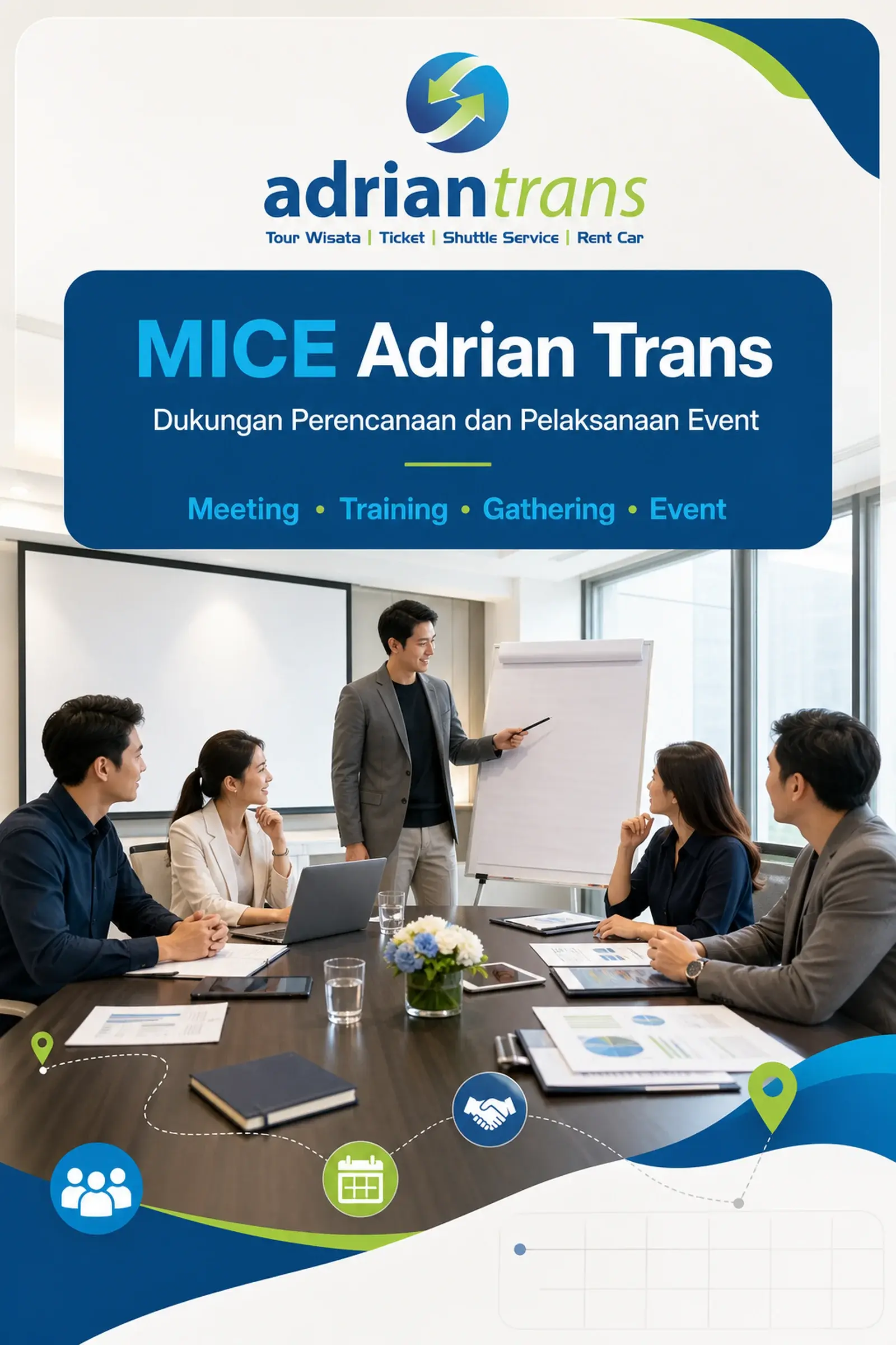 Poster informasi layanan MICE dan event support Adrian Trans