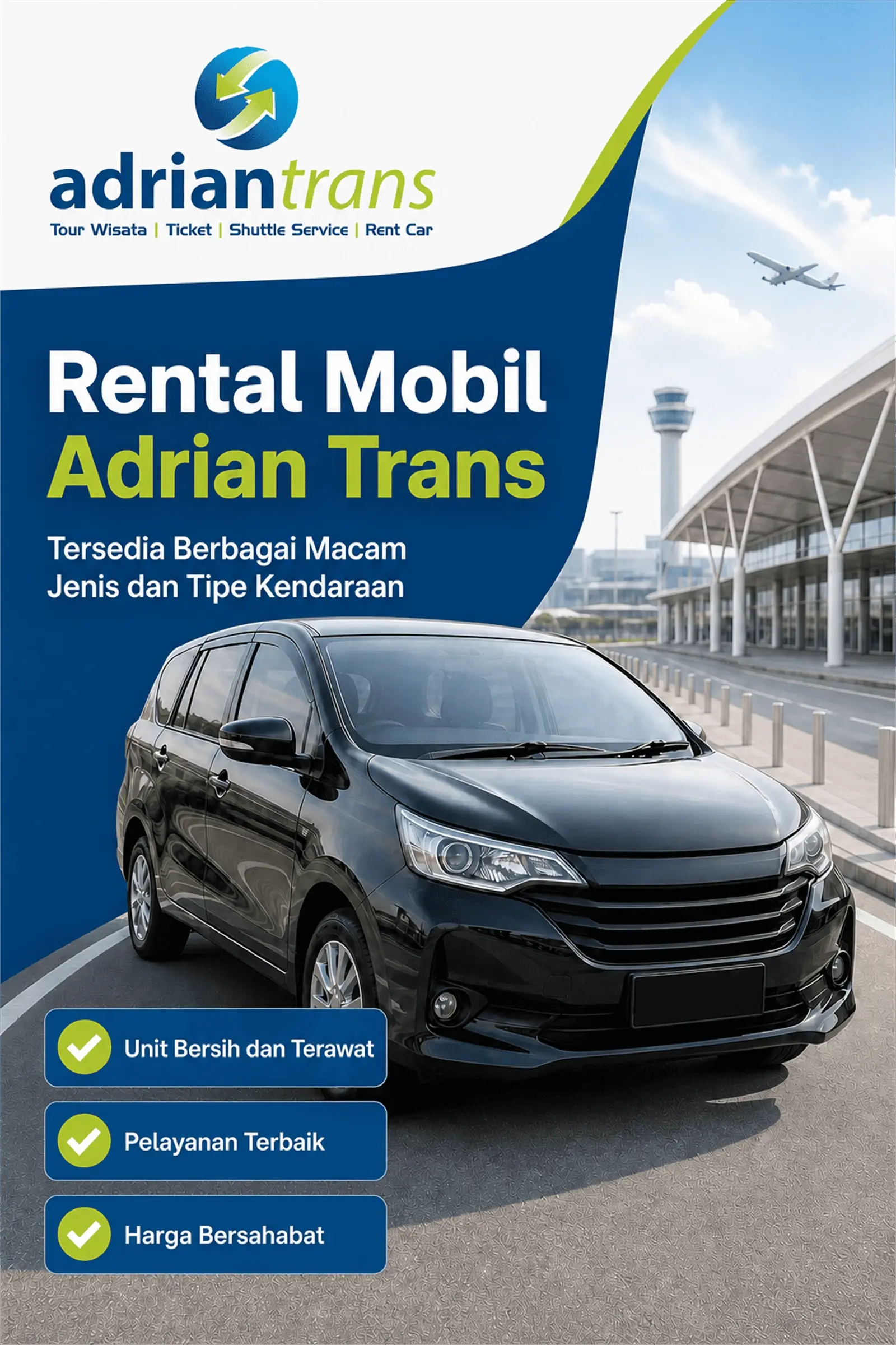Poster informasi layanan rental kendaraan Adrian Trans