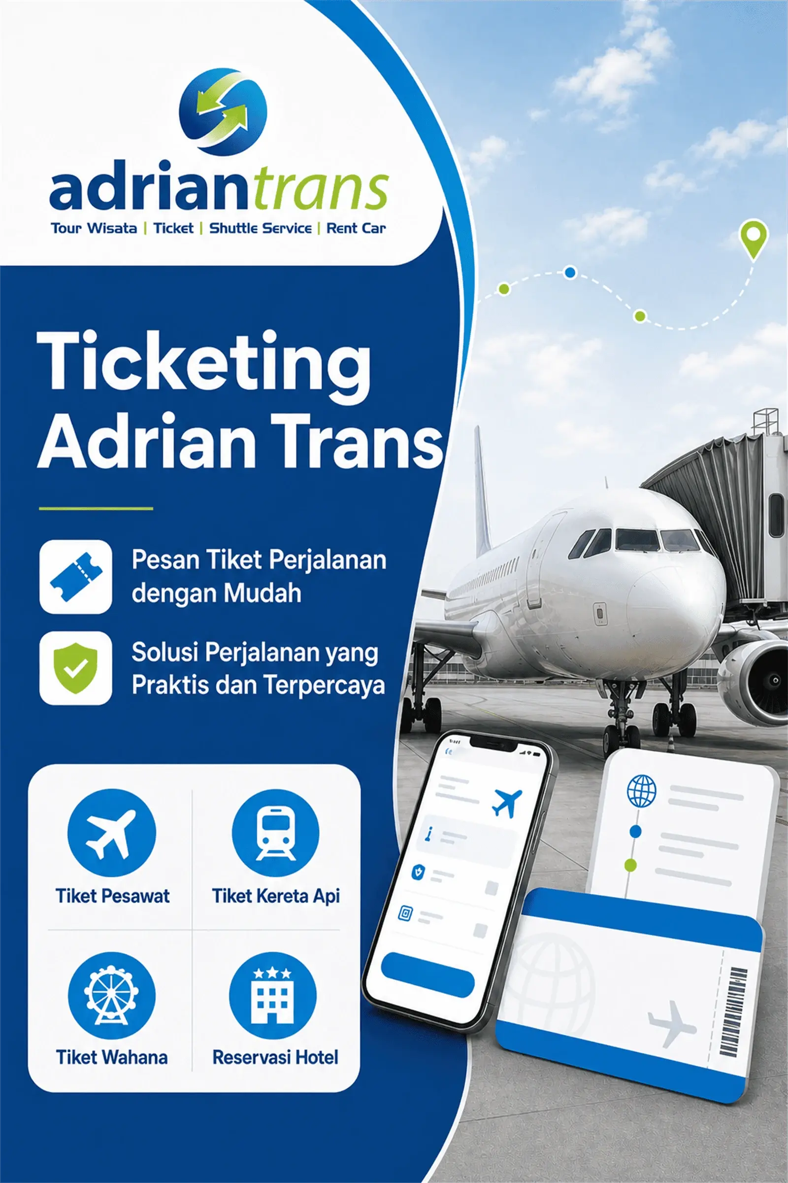 Poster informasi layanan ticketing Adrian Trans