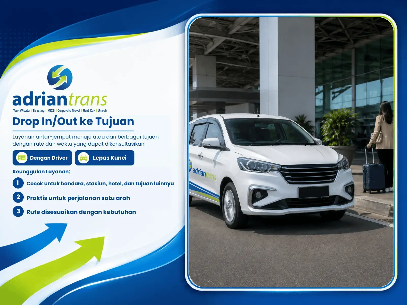 Flyer layanan drop in out Adrian Trans dari Cirebon